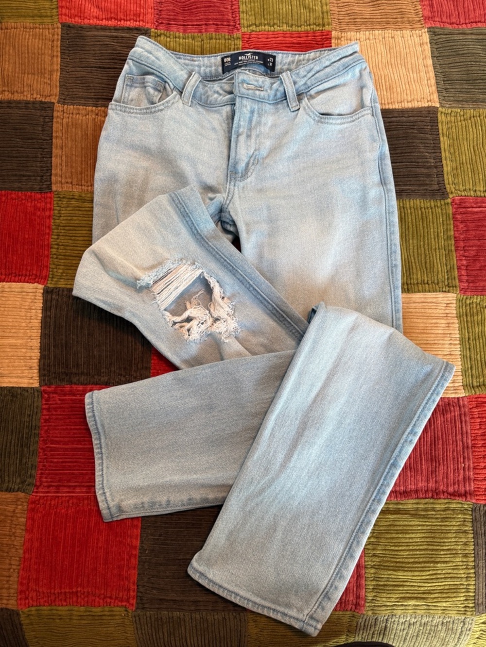 Hollister Light Blue Straight Leg Distressed Jeans